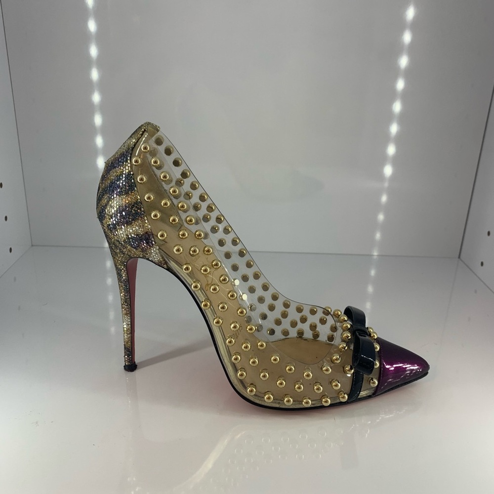 Christian louboutin glitter Studded clear pumps 38 - Picture 4 of 5
